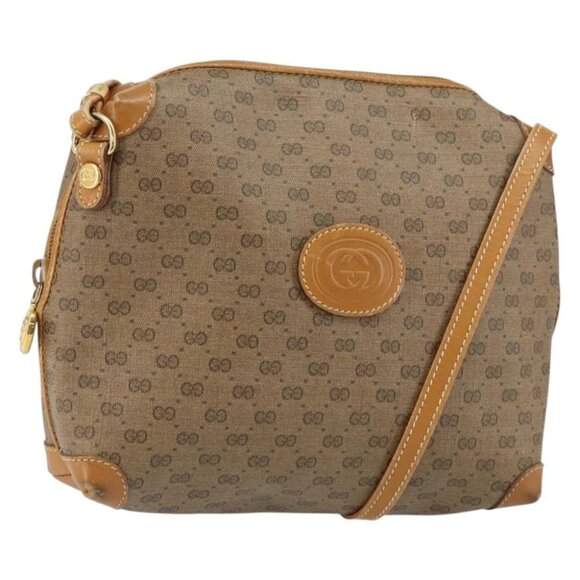 GUCCI Micro GG Canvas Shoulder Bag PVC Leather Brown
